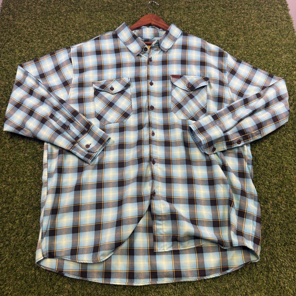 Dixxon Flannel Co Ohana Blue Plaid D-Tech Button Up Shirt Mens 4X Long Sleeve